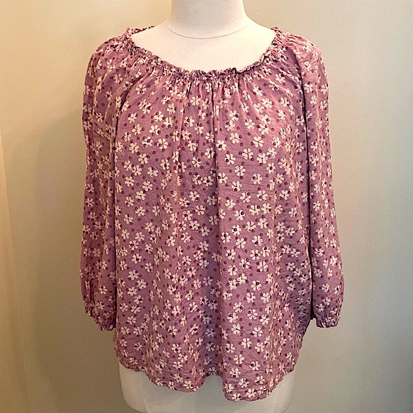 Sonoma Purple Floral Print Smocked Neck Long Sleeve CottageCore Top Size XXL - Picture 1 of 10